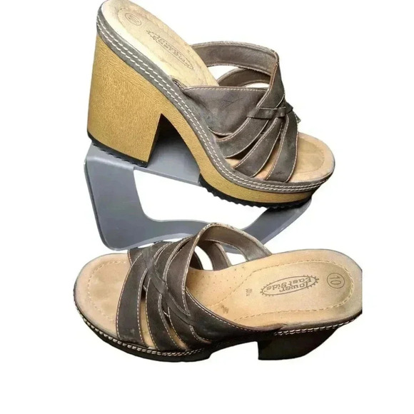 Vintage 90's Y2K Lower East Side Brown Chunky Platform Slides Sandals Size 10 - Picture 3 of 12